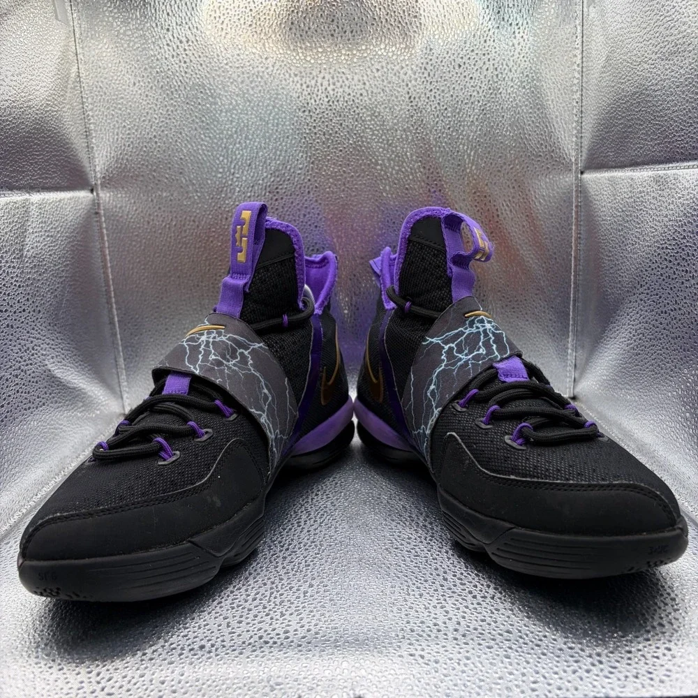 Size 7Y Nike LeBron 14 (GS) Kids Purple/Metallic Gold Athletic Shoes AA3258-590
